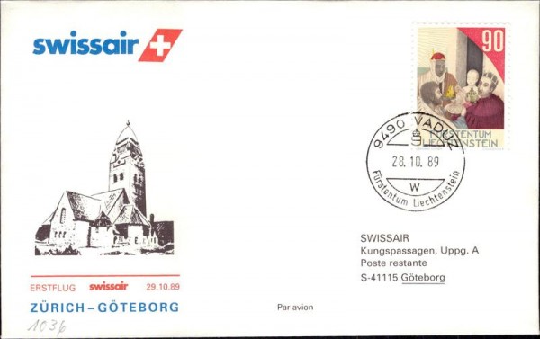 Swissair, Erstflug Zürich-Göteborg, 1989 Vorderseite