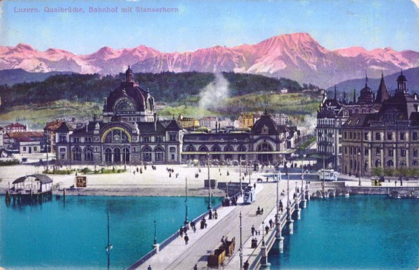 Luzern - Quaibrücke Bahnhof mit Stanserhorn