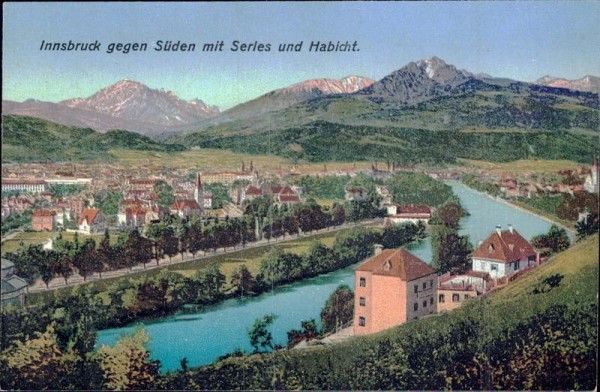 Innsbruck gegen Süden mit Serles und Habicht Vorderseite