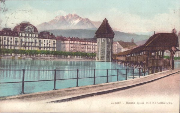 Luzern - Reuss- Quai mit Kapellbrücke