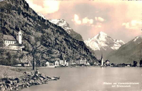 Flüelen am Vierwaldstättersee mit Bristenstock. 1949 Vorderseite
