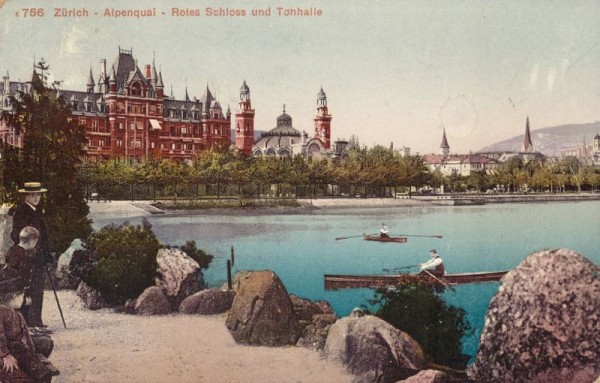 Zürich - Alpenquai - Rotes Schloss und Tonhalle