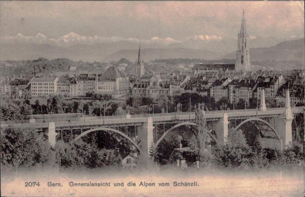 Bern , Generalansicht und die Alpen vom Schänzli Vorderseite
