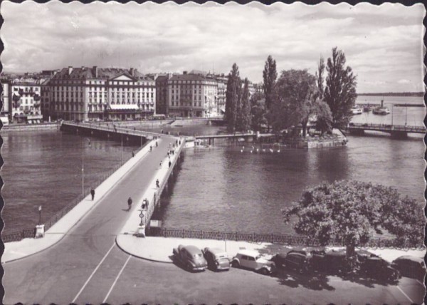 Pont des Bergues et lie J.J. Rousseau, Genève