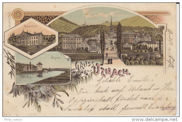 Uznach, Gruss aus - farbige Litho - Krankenasyl, Grynau