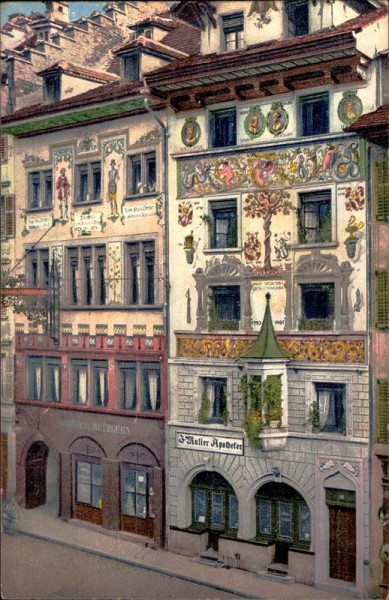 Luzern. Zunfthaus der Fischeren und Metzgern : alte Apotheke, erbaut 1529 Vorderseite