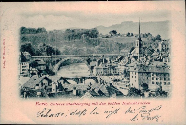 Bern, Unterer Stadteingang mit den beiden Nydeckbrücken Vorderseite