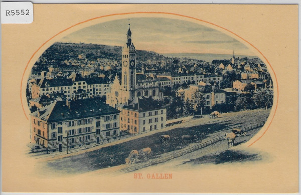 Gruss aus St. Gallen - Linsebühl Evangelische Kirche - Kühe - Litho