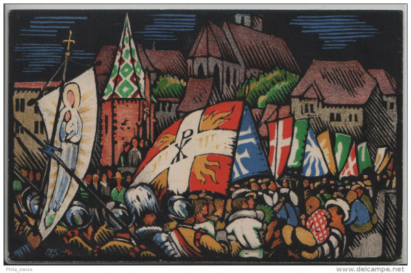 Schweiz. Katholikentag Basel 1924 - Off. Festpostkarte mit Sonder Stempel