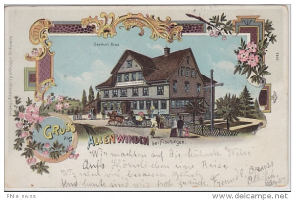 Allenwinden bei Fischingen, Gruss aus - Litho - Gasthof zum Kreuz