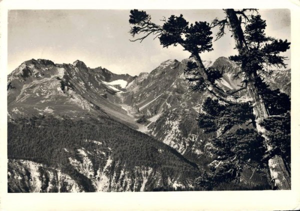 La Schera. Schw. Nat. Park. Blick auf Murtarus, Val Föglia, Piz del Diavel. Vorderseite