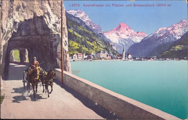 Axenstrasse mit Flüelen und Bristenstock Vorderseite
