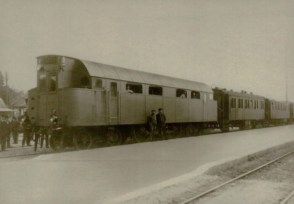 1913- Probefahrten, auf der Strecke Winterthur-Romanshorn, der bis dahin ersten Grossdiesellok  (Reproduktion) Vorderseite