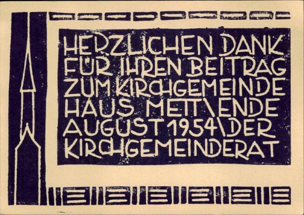 Mett, Biel, Dankeskarte 1954 Vorderseite