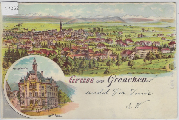 Gruss aus Grenchen - farbige Litho 1898