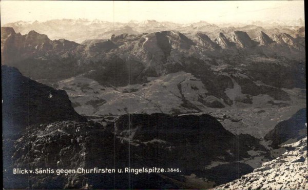 Blick vom Säntis gegen Churfirsten und Ringelspitze Vorderseite