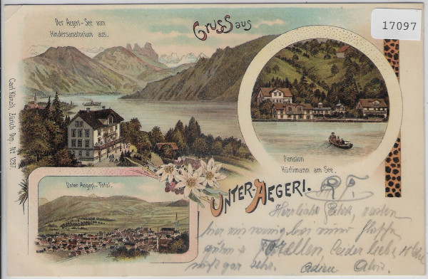 Gruss aus Unter-Aegeri - Litho 1898 - Unterägeri - Pension Hürlimann, Total, Kindersanatorium