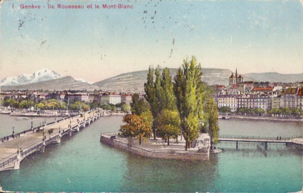 Genève - Ile Rousseau et la Mont-Blanc