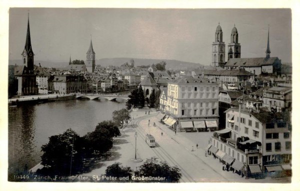 Fraumünster, St. Peter und Grossmünster, Zürich Vorderseite