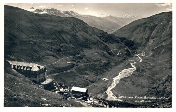 Blick vom Furka-Belvédère ins Rhonetal Vorderseite