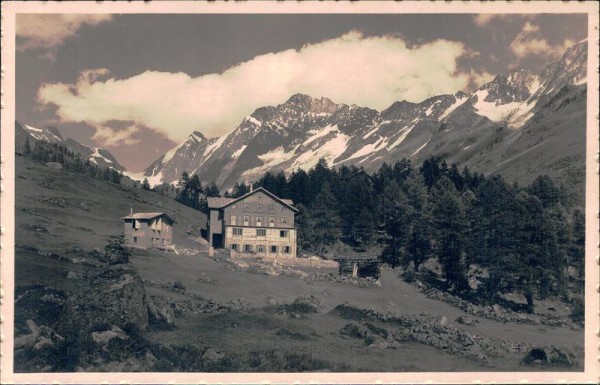 Lötschental. Hotel-Pension Langgletscher, Sattelhorn-Schienhorn Vorderseite