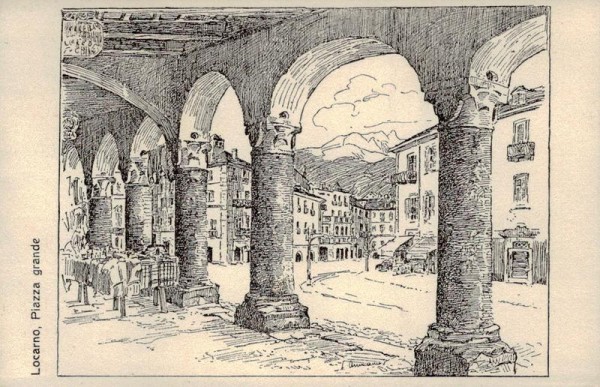 Piazza grande, Locarno (Federzeichnung von L. Ammann) Vorderseite