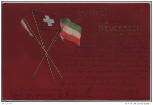Neuchatel - Neuenburg, Souvenir de - Präge/Relief Karte