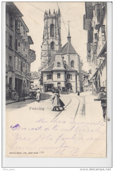 Fribourg mit Kirche, Kutsche, Kinder animée