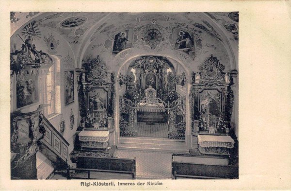 Rigi- Klösterli, Inneres der Kirche Vorderseite