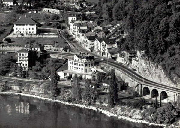 Hotel-Restaurant du Cheval Blanc Chillon, Montreux, Flugaufnahme Vorderseite