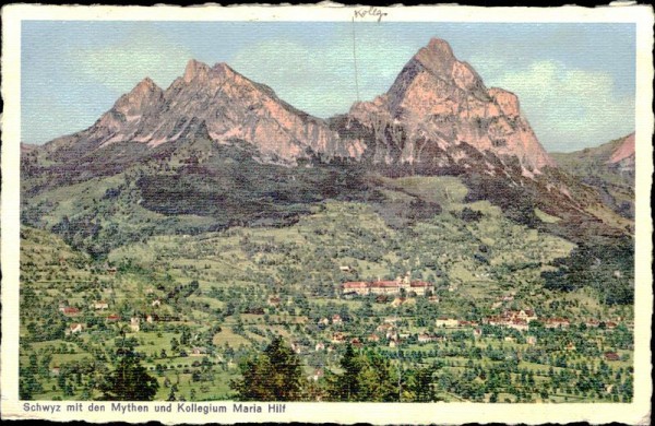 Schwyz mit Alpen Vorderseite