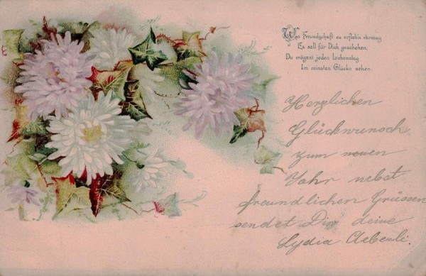 Grusskarte, Blumen, 31.12.1900 Vorderseite