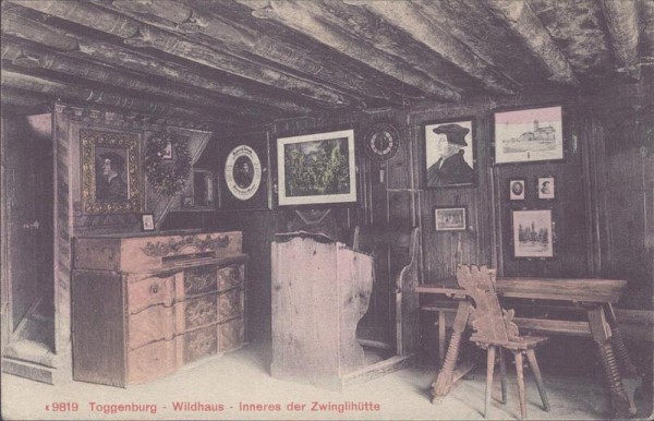 Wildhaus, Inneres der Zwinglihütte Vorderseite