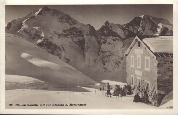 Diavolezzahütte mit Piz Bernina u. Morteratsch