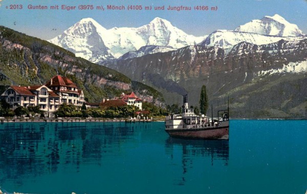 Gunten mit Eiger(3975m), Mönch(4105 m), und Jungfrau (4166m) Vorderseite