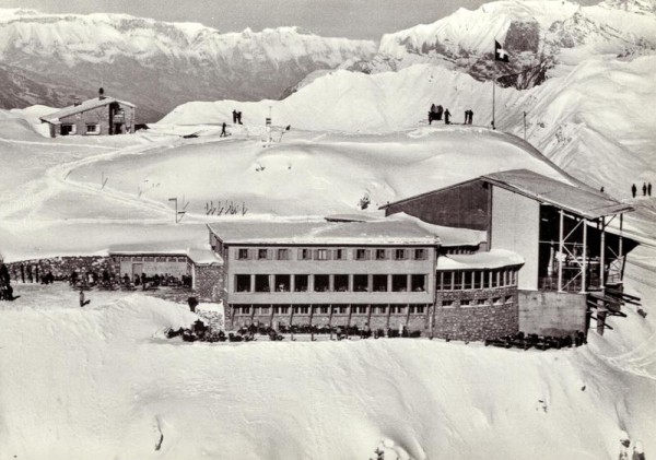 Weisshorngipfel, Restaurant und Beat-Stoffelhütte, Arosa - Flugaufnahmen Vorderseite