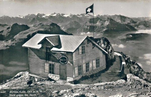 Mythen- Kulm, Blick gegen die Alpen Vorderseite