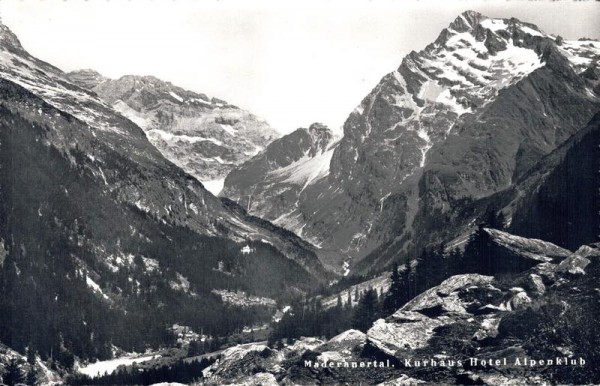 Maderanertal. Kurhaus Hotel Alpenklub Vorderseite