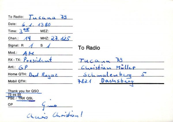 QSL- Karte, Saturn 66, Bad Ragaz Vorderseite