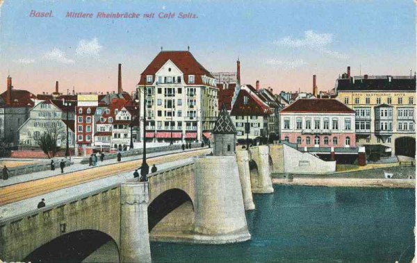 Basel - Mittlere Rheinbrücke mit Café Spitz