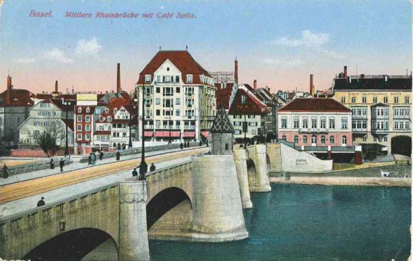 Basel - Mittlere Rheinbrücke mit Café Spitz
