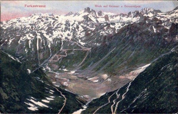 Furkastrasse, Blick auf Grimsen und Berneralpen Vorderseite