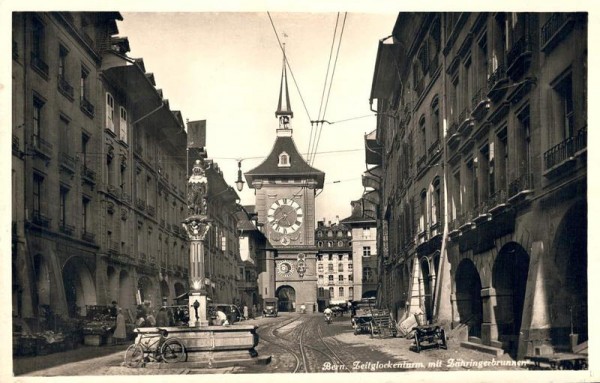 Bern. Zeitglockenturm mit Zähringerbrunnen. 1933 Vorderseite