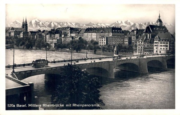 Basel - Mittlere Rheinbrücke mit Rheinpanorama Vorderseite