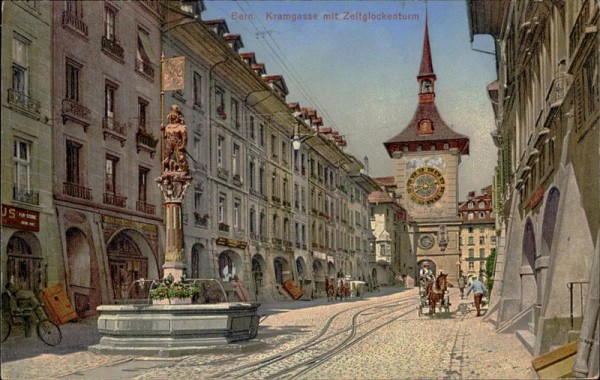 Bern. Kramgasse mit Zeitglockenturm Vorderseite