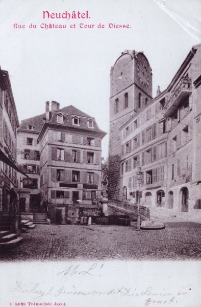 Neuchâtel Rue du Château et Tour de Diesse.