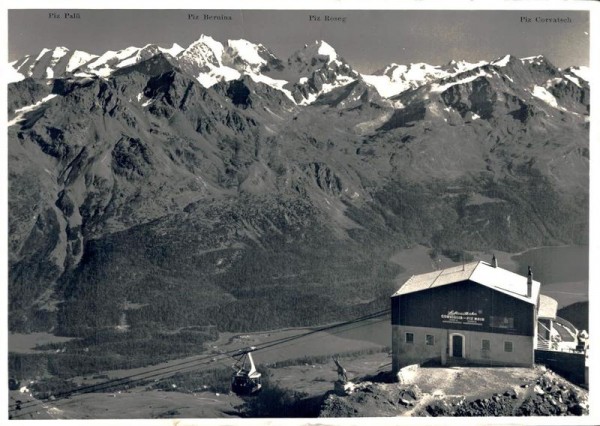 St. Moritz, Luftseilbahn Corviglia-Piz Nair. im Hintergrund: Bernina Gruppe Vorderseite