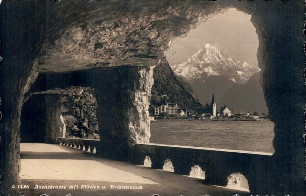 Axenstrasse mit Flüelen und Bristenstock. 1935 Vorderseite