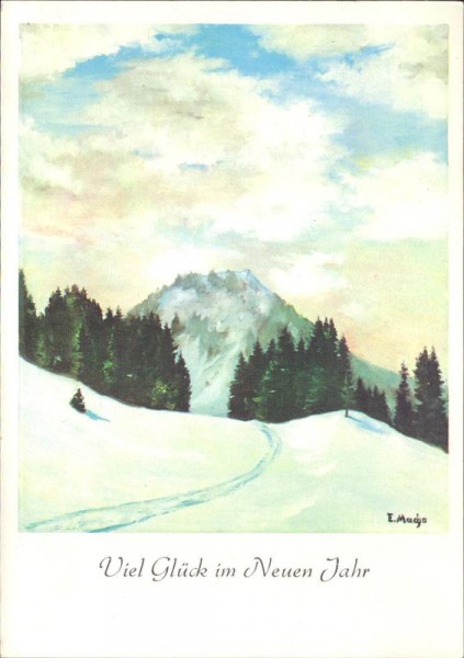 Bergwinter - Fussgemalt von E. Macho Vorderseite