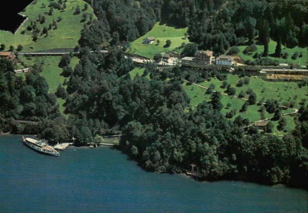 Hotel Tellsplatte mit Tellskapelle am Vierwaldstättersee  -  Flugaufnahmen Vorderseite